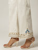 Off white embroidered palazzo with sequins and dark blue floral motif