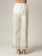 Off white embroidered palazzo with sequins and dark blue floral motif