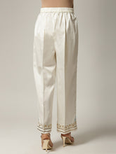 Off white embroidered palazzo with sequins and light blue floral motif