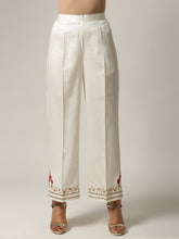 Off white embroidered palazzo with sequins and red floral motif