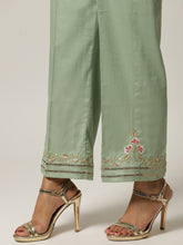 Green embroidered palazzo with sequins and  floral motif
