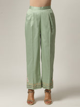 Green embroidered palazzo with sequins and  floral motif