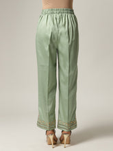 Green embroidered palazzo with sequins and  floral motif