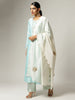 Off white silk chanderi  scalloped dupatta with zari embroidered floral motifs