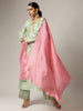 Pink silk chanderi scalloped dupatta with zari embroidered floral motifs