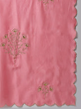 Pink silk chanderi scalloped dupatta with zari embroidered floral motifs