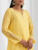 Yellow silk chanderi kurta with motif on arm