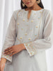 Grey silk chanderi kurta with mughal style yoke
