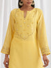 Yellow silk chanderi kurta with mughal style yoke