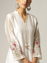 Ivory Silk chanderi kurta with hand embroidery