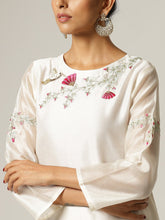 Ivory Silk chanderi kurta with hand embroidery