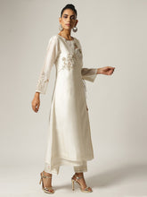 Ivory Silk chanderi angrakha kurta with hand embroidery