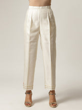 Off white Silk chanderi pant with hand embroidery