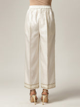 Off white Silk chanderi pant with hand embroidery