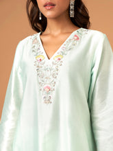 Mint Silk chanderi kurta with scalloped hem