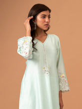Mint Silk chanderi kurta with scallop sleeves