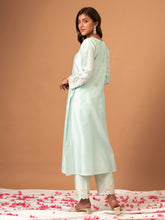 Mint Silk chanderi kurta with scallop sleeves