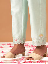 Mint Silk chanderi Palazzo with hand embroidery