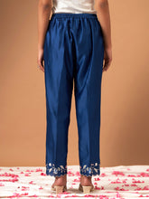 Blue silk chanderi palazzo with hand embroidery