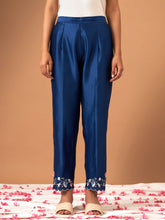 Blue silk chanderi palazzo with hand embroidery