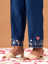Blue silk chanderi palazzo with hand embroidery
