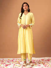 Yellow  Silk chanderi kurta with scallop sleeves