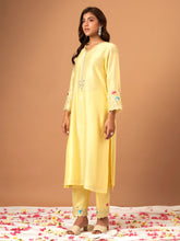 Yellow  Silk chanderi kurta with scallop sleeves