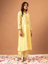 Yellow  Silk chanderi kurta with scallop sleeves