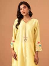Yellow  Silk chanderi kurta with scallop sleeves