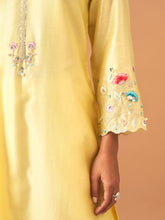 Yellow  Silk chanderi kurta with scallop sleeves
