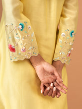 Yellow  Silk chanderi kurta with scallop sleeves