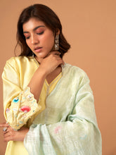 Yellow  Silk chanderi kurta with scallop sleeves