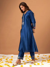 Blue  Silk chanderi kurta with scallop sleeves
