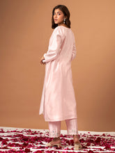 Pink  Silk chanderi kurta with scalloped hem