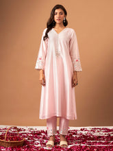 Pink  Silk chanderi kurta with scallop sleeves