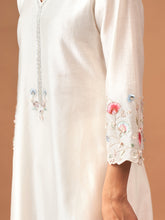 Off White  Silk chanderi kurta with scallop sleeves