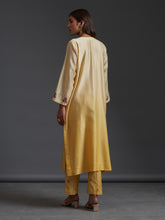 Yellow ombre hand embroidered silk chanderi kurta