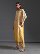 Yellow ombre hand embroidered silk chanderi kurta