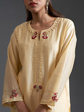 Yellow ombre hand embroidered silk chanderi kurta