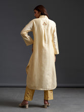 Yellow collared hand embroidered silk chanderi tunic kurta
