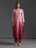 Pink ombre hand embroidered silk chanderi kurta