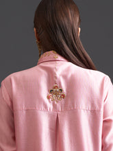 Pink collared hand embroidered silk chanderi tunic kurta