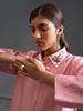 Pink collared hand embroidered silk chanderi tunic kurta