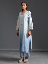 Blue ombre hand embroidered silk chanderi kurta