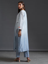 Blue ombre hand embroidered silk chanderi kurta