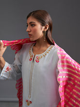 Blue ombre hand embroidered silk chanderi kurta