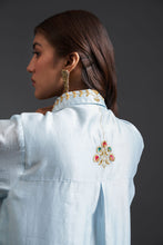 Blue collared hand embroidered silk chanderi tunic kurta