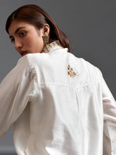 Off white collared hand embroidered silk chanderi tunic kurta