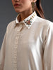 Off white collared hand embroidered silk chanderi tunic kurta