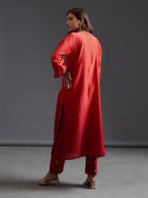 Red ombre hand embroidered silk chanderi kurta